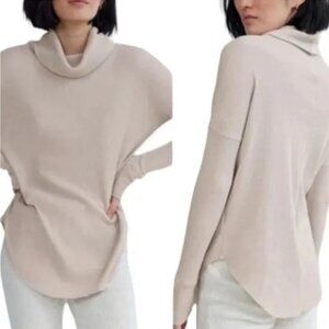 The Group Babaton Shirt Womens XXS Taupe Waffle Knit Mock Neck Thermal